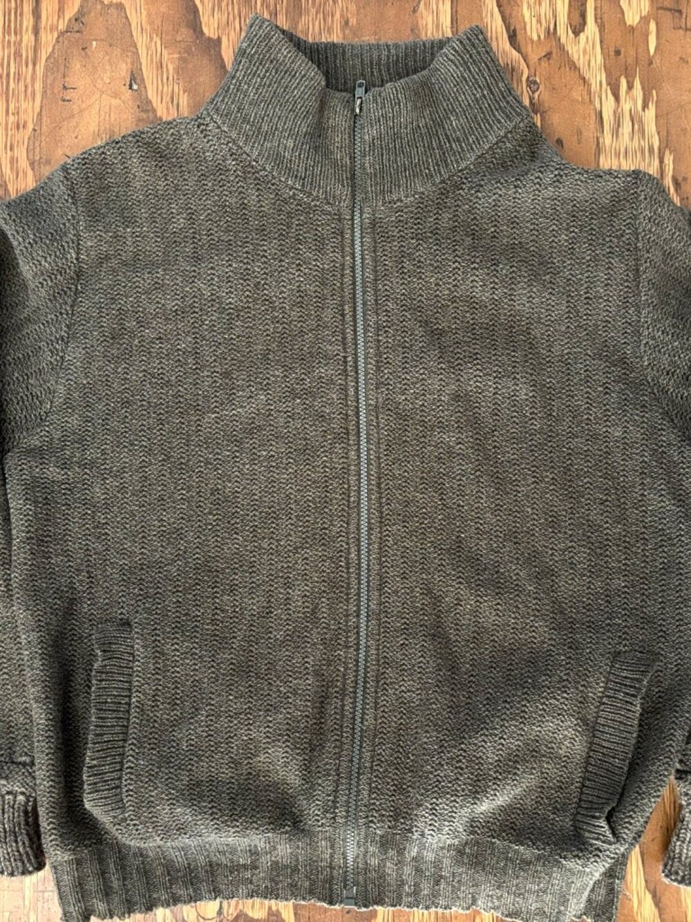 Vintage L.L. Bean 100% Wool Full-Zip Suede Elbow Patch Knit Sweater Mens M - Picture 11 of 16